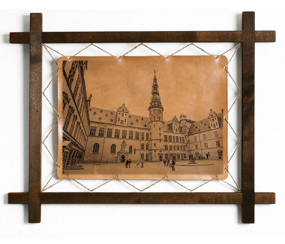 Картина Замок Кронборг, Дания, гравировка на натуральной коже, интерьерная для украшения и декора на #1