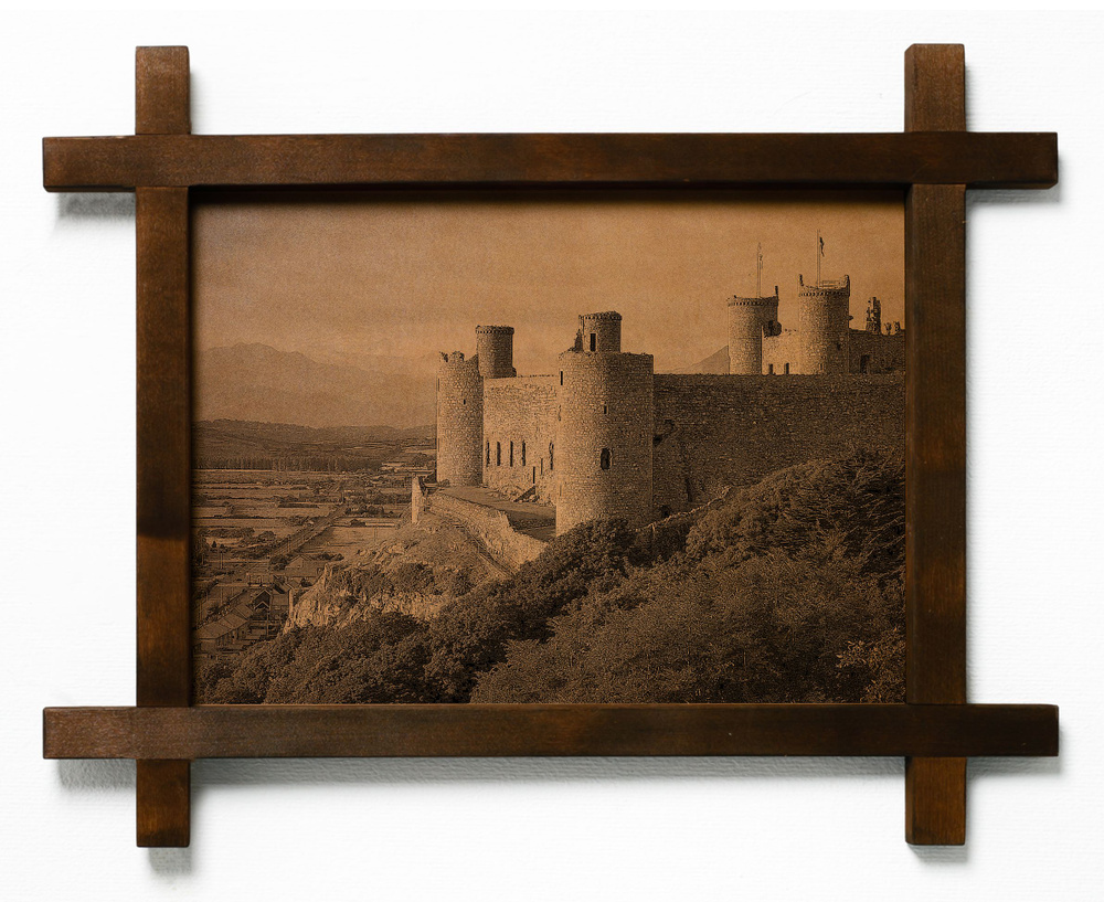 Картина "Замок Харлех, Уэльс", гравировка на натуральной коже, интерьерная для украшения и декора на #1