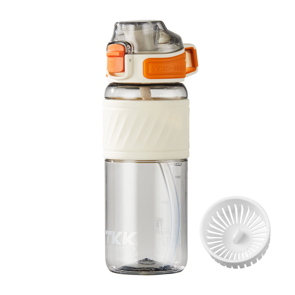 Спортивная фитнес бутылка фляга для воды TKK Premium из тритана с ручкой, 600 мл, прозрачная  #1