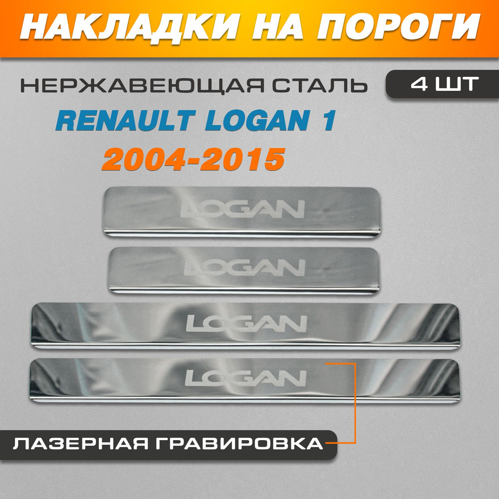 Накладки на пороги ГРАВИРОВКА Рено Логан 1 / Renault Logan 1 (2004-2015) надпись Logan  #1