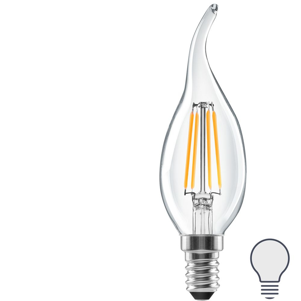 Лампа светодиодная Lexman E14 220-240 В 6 Вт свеча на ветру прозрачная 800 лм нейтральный белый свет #1