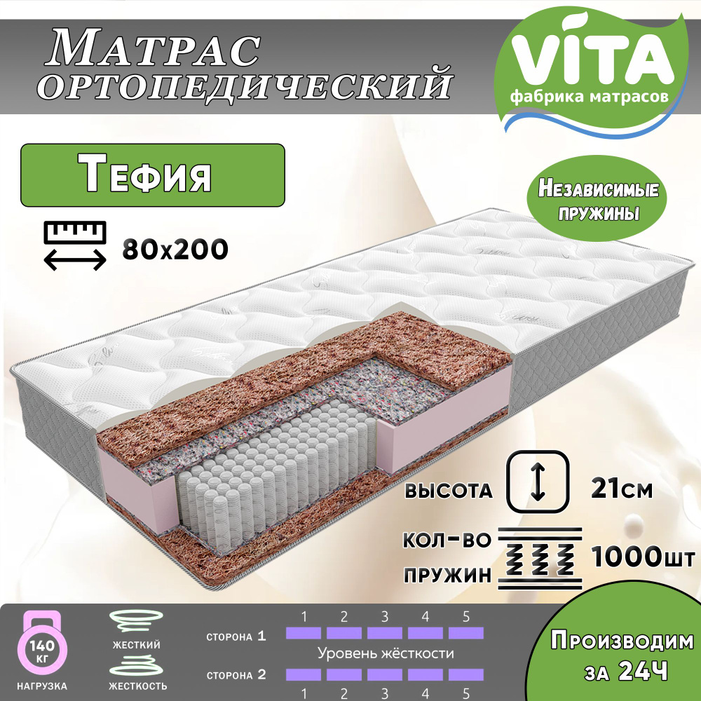 Матрас VITA ортопедический, независимые пружины Тефия S 1000 (80х200)  #1