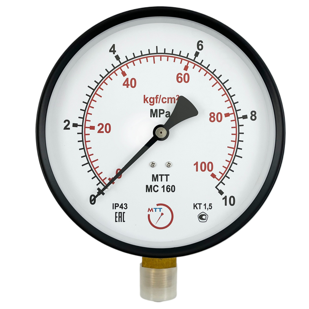 Манометр технический МС160 давление 0-10 МПа (100 бар) резьба М20х1,5 класс точности 1,5 корпус 160 мм. #1