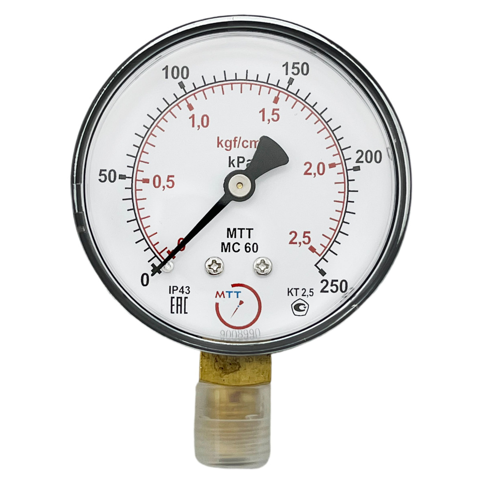Манометр МС60 давление 0-250 кПа (2,5 бар) резьба М12х1.5 класс точности 2,5 корпус 62 мм. поверка 2 #1
