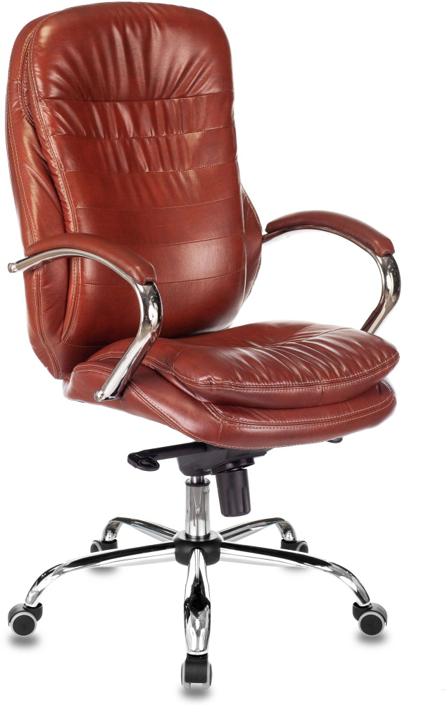 Кресло руководителя T-9950 светло-коричневый Leather Eichel, кожа, крестовина металл хром / Компьютерное #1