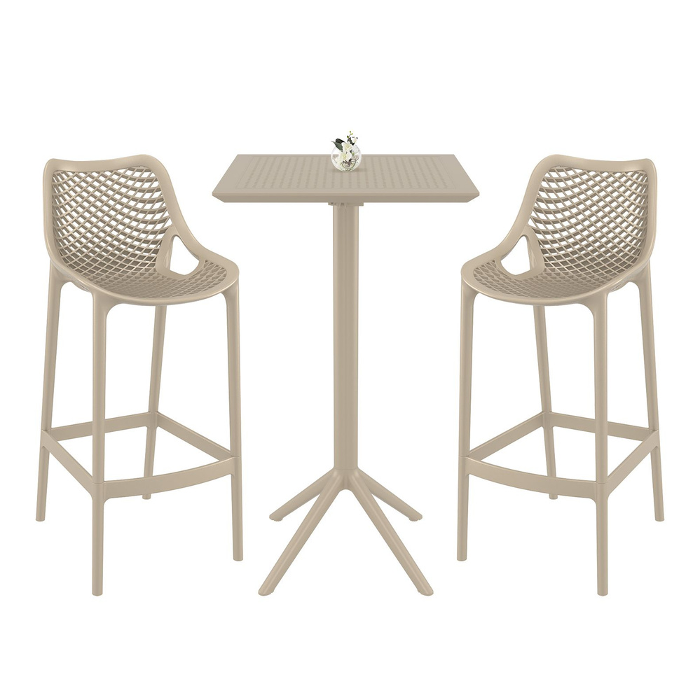 Барные стулья со спинкой для кухни 2 шт и барный стол 1 шт Sky Folding Bar 60 Air, бежевые, Siesta  #1