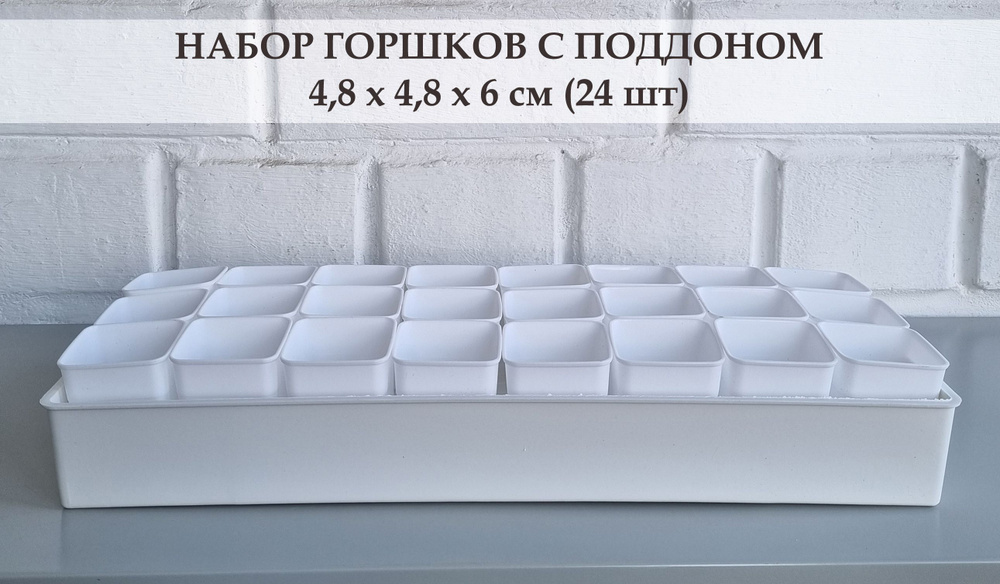 Белые высокие горшки для суккулентов. Набор горшков с узким поддоном, 4,8х6 см, 24 шт  #1