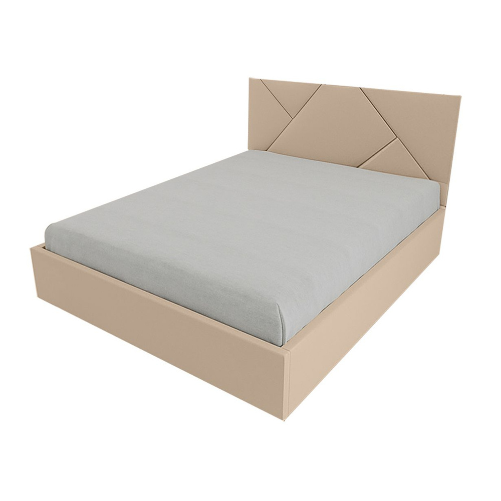 Двуспальная кровать Линда Эко 160x200 основание металлическое с ламелями велюр бежевый ножки 13 см хром #1