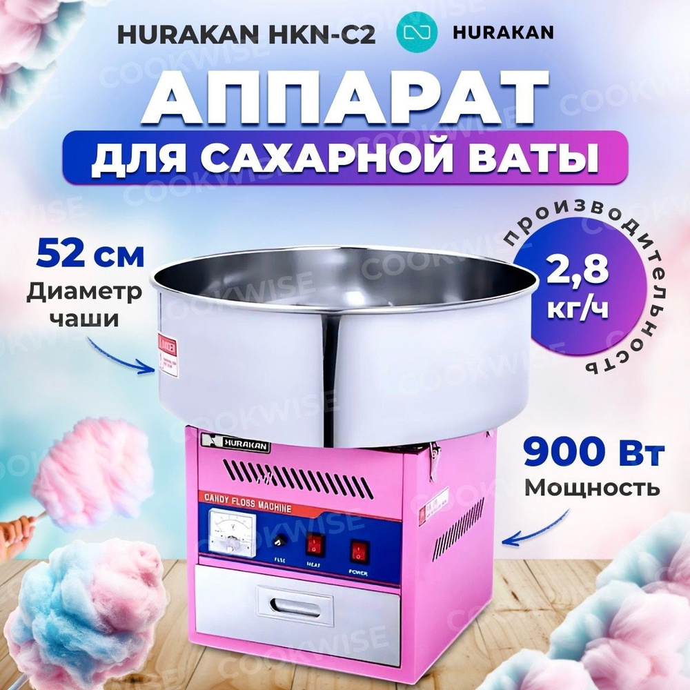 Аппарат машина прибор для приготовления сахарной ваты HURAKAN HKN-C2, 0,9 кВт, диаметр чаши 520 мм, производительность #1