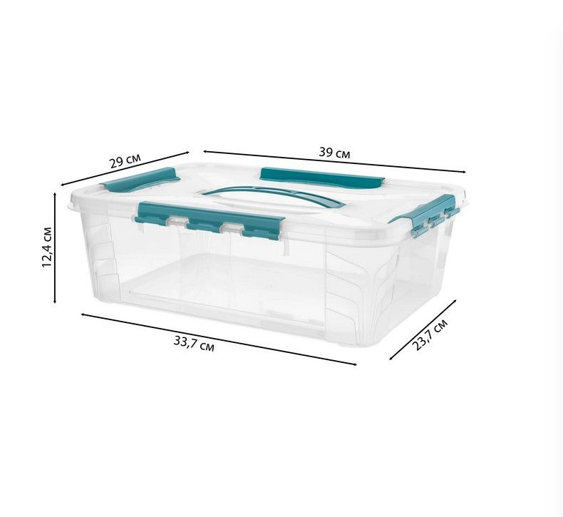 Ящик пластиковый. Контейнер прозрачный для хранения вещей с крышкой, ручками, защелками 39x29x12,4 см #1