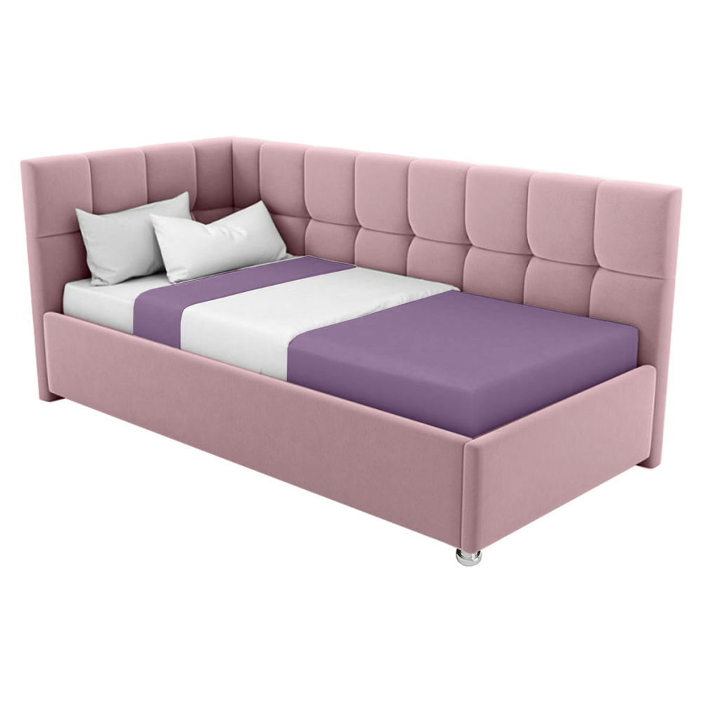 Односпальная кровать Эльза 90x200 с подъемным механизмом и с коробом для белья велюр розовый без ножек #1