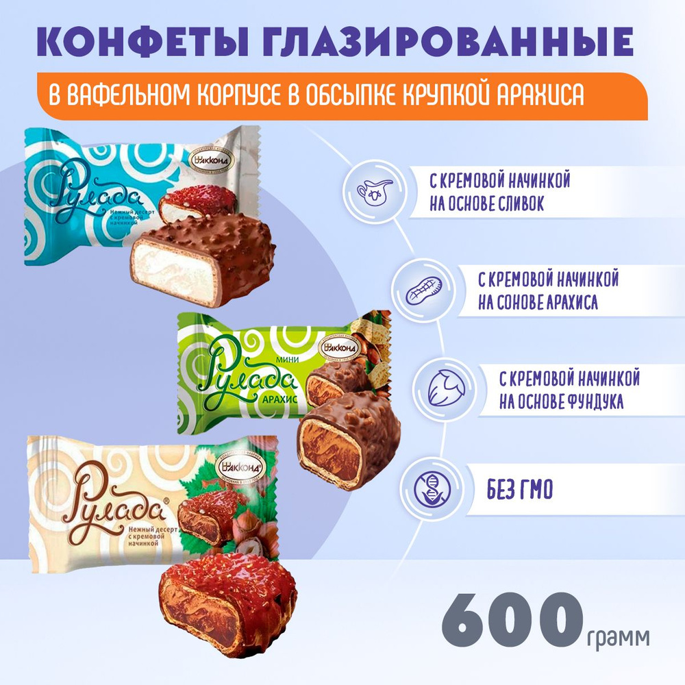 Конфеты Микс Рулада глазированные 3 вида 600 грамм Акконд  #1