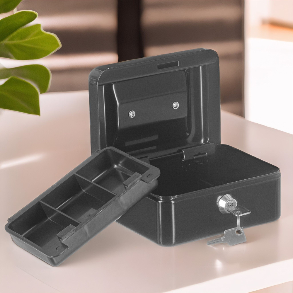 Ящик / сейф для денег SAFEBURG Keeper-15 Black Gloss, металлический кэшбокс, тайник, шкатулка с ключами #1