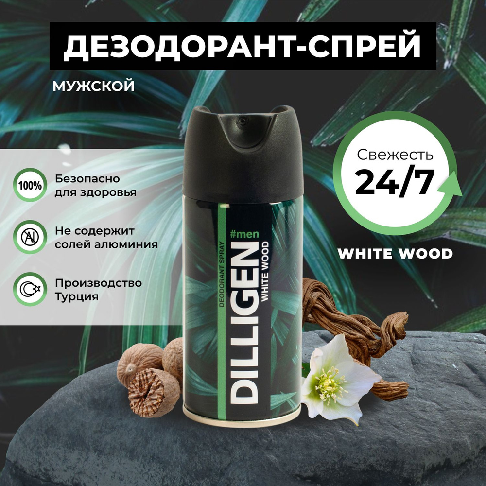 Дезодорант-спрей мужской Dilligen White Wood, 150мл #1