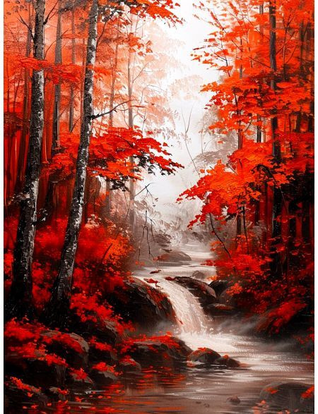 Алмазная мозаика на подрамнике "Осенний лес" 70x50 см, 48 цветов  #1