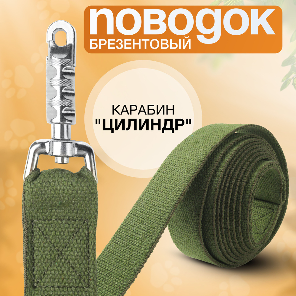 Поводок брезентовый 5 м х 35 мм, усиленный цилиндрический карабин, прошитый, для собак средних и крупных #1