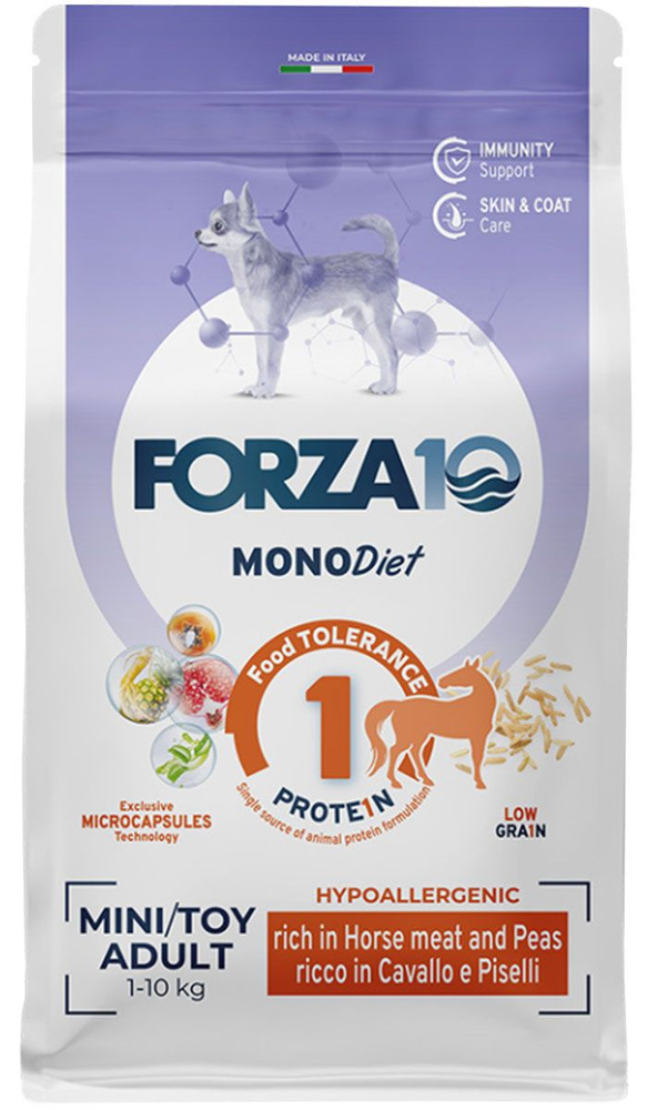 Корм сухой FORZA10 DOG MINI DIET монобелковый для взрослых собак маленьких пород при аллергии с кониной #1