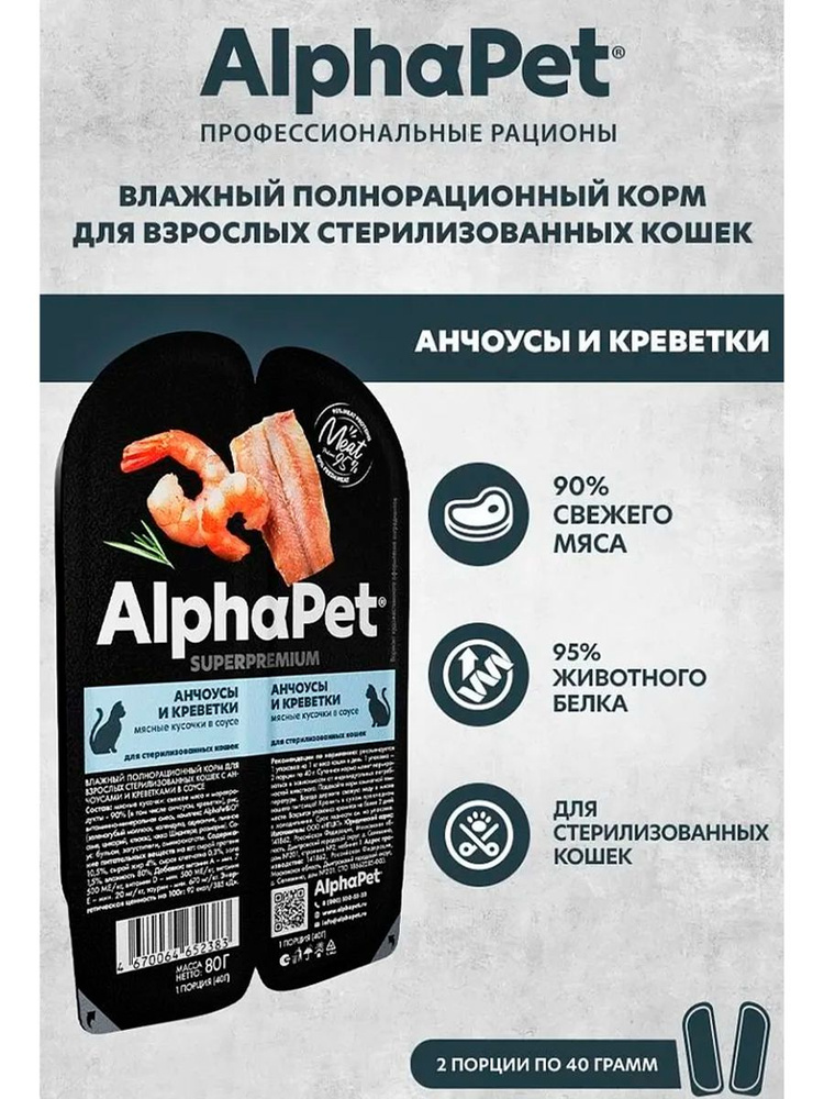 Влажный (консервированный) корм AlphaPet (АльфаПет) Superpremium для стерилизованных кошек - Анчоусы #1