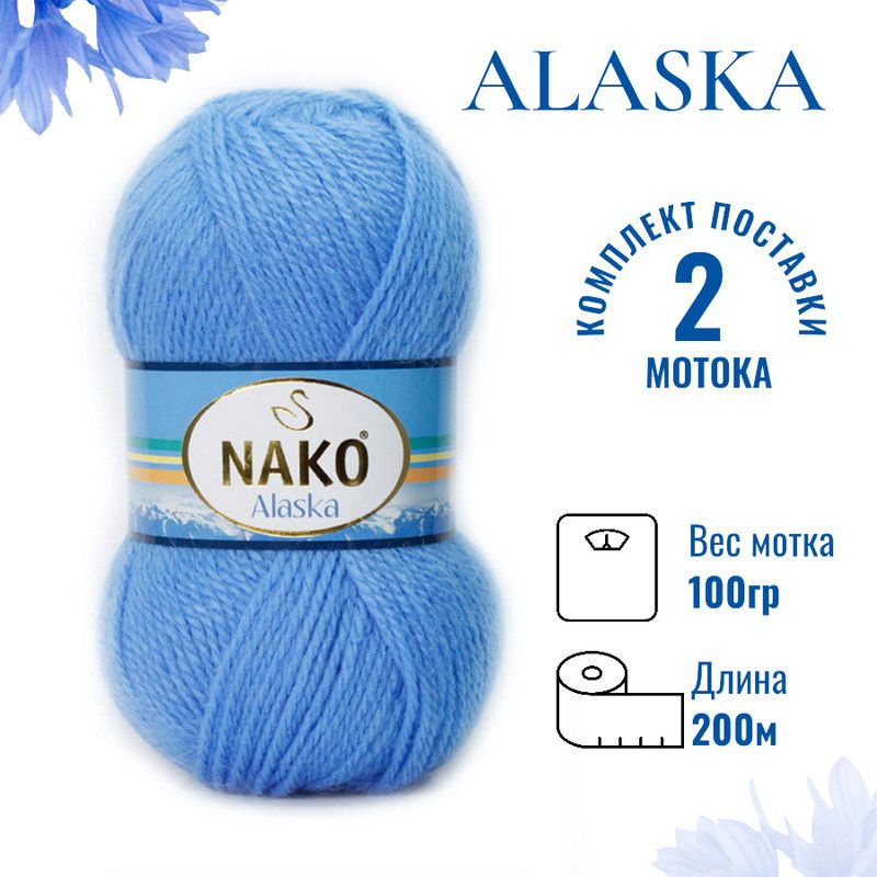 Пряжа для вязания Alaska Nako / Аляска Нако 1256 (7113) голубой /2 штуки (5%мохер, 15%шерсть, 80%акрил #1
