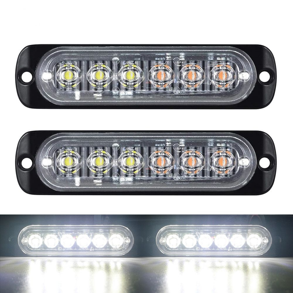 2ШТ Стробоскоп для авто / проблесковый маяк / 6 LED 12-24V Белый  #1