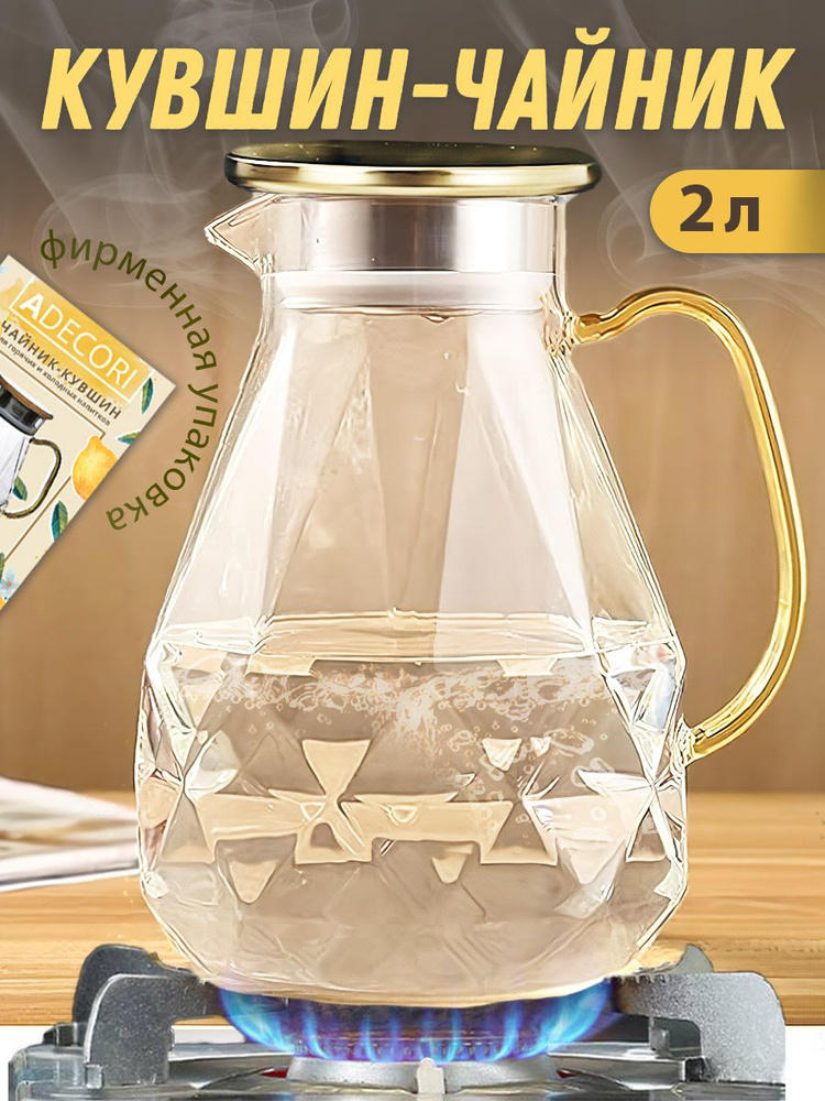 Кувшин для воды для напитков с фильтр-крышкой/ графин для воды/ чайник стеклянный жаропрочный из боросиликатного #1