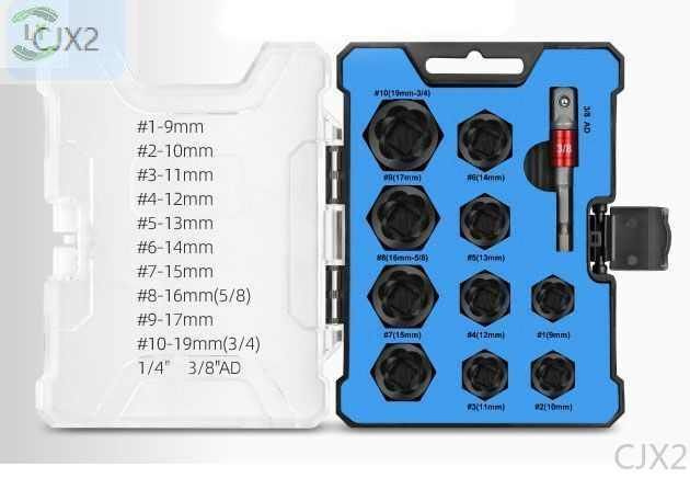 Набор торцевых головок экстракторов для поврежденных болтов 3/8" 11 предметовLY-CJX2  #1
