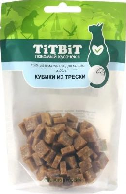 TiTBiT 60г рыбные лакомства Кубики из трески для кошек #1