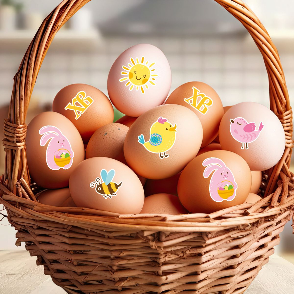 Пасхальный декор Woozzee Детские - Розовый зайчик наклейки для яиц на Пасху  #1