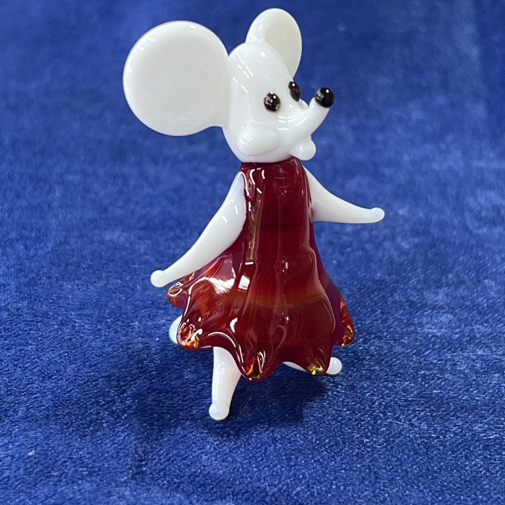 Фигурка стеклянная "Мышка" Белая в Коричневом платье #1