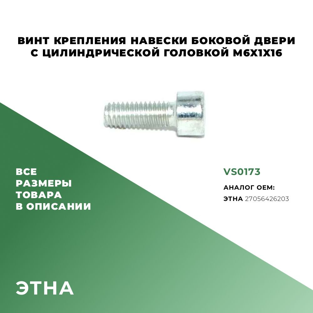 Винт крепления навески боковой двери с цилиндрической головкой M6х16х1; 20 шт; ЭТНА 27056426203; VS0173 #1