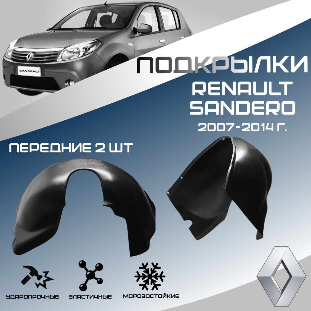 Локеры передние для автомобиля RENAULT SANDERO 2007-2014 г.(Рено Сандеро). Подкрылки защита колесных #1