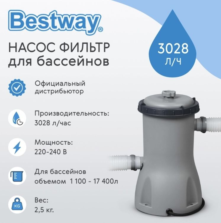 Фильтр-насос для бассейна 3028 л/ч, Bestway 58386 #1