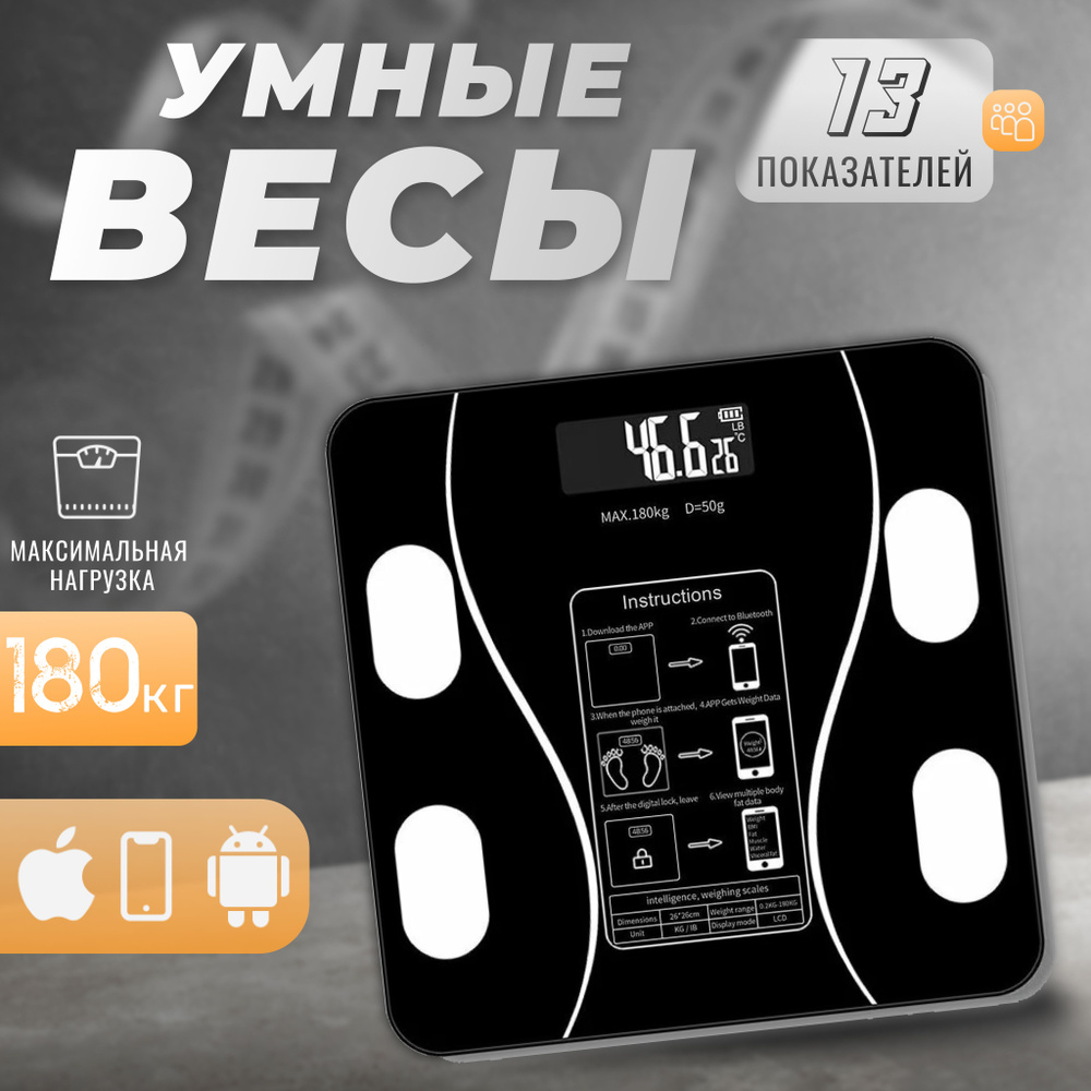 Умные весы напольные, электронные диагностические весы для контроля веса, для фитнеса.  #1