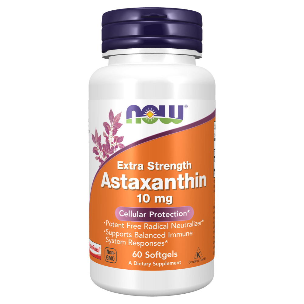 NOW Astaxanthin 10 mg, Усиленный астаксантин 60 капсул #1