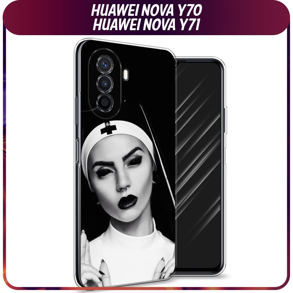 Силиконовый чехол на Huawei Nova Y70/Y71 / Хуавей Нова Y70/Y71 - "Черная монашка"  #1