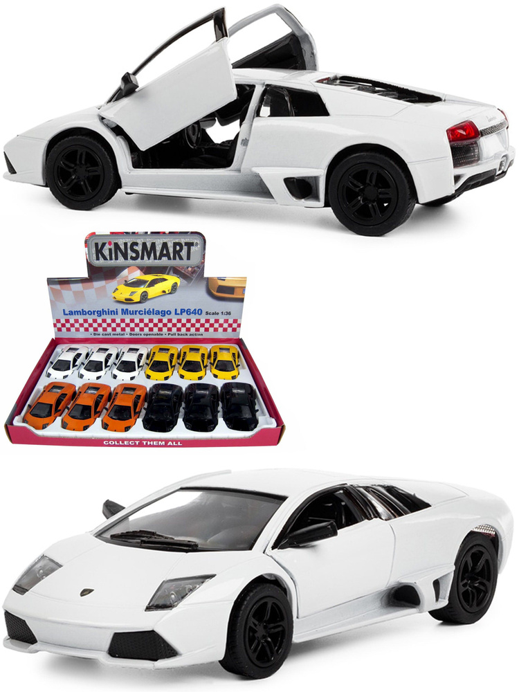 Машинка металлическая Kinsmart 1:36 Lamborghini Murcielago LP640 KT5317D инерционная / Белый  #1