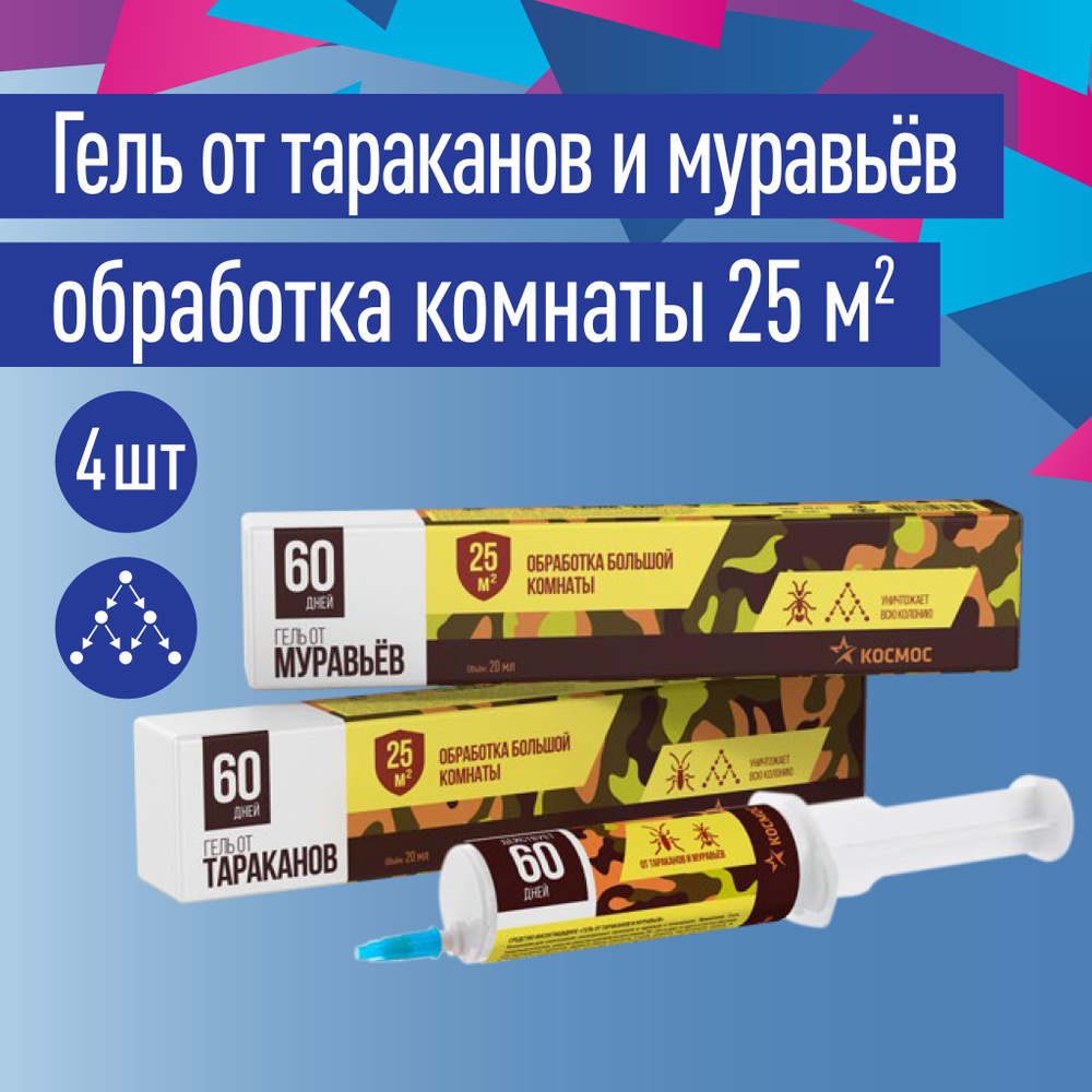 Средство от тараканов и муравьев Гель Космос 4 штуки в упаковке, шприцы по 20 мл  #1