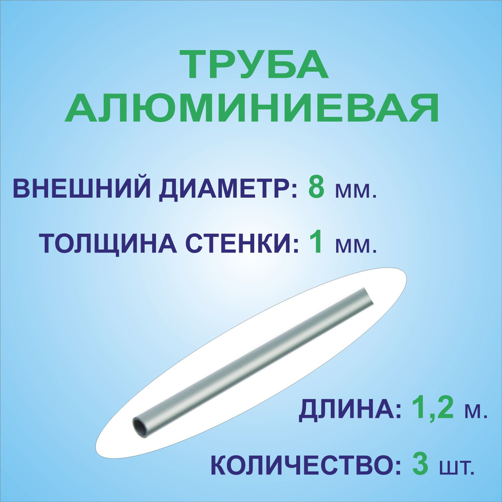 Труба алюминиевая круглая 8х1х1200 мм. ( 3 штуки по 1,2 метра ) сплав АД31Т1, трубка 8х1 внешний диаметр #1