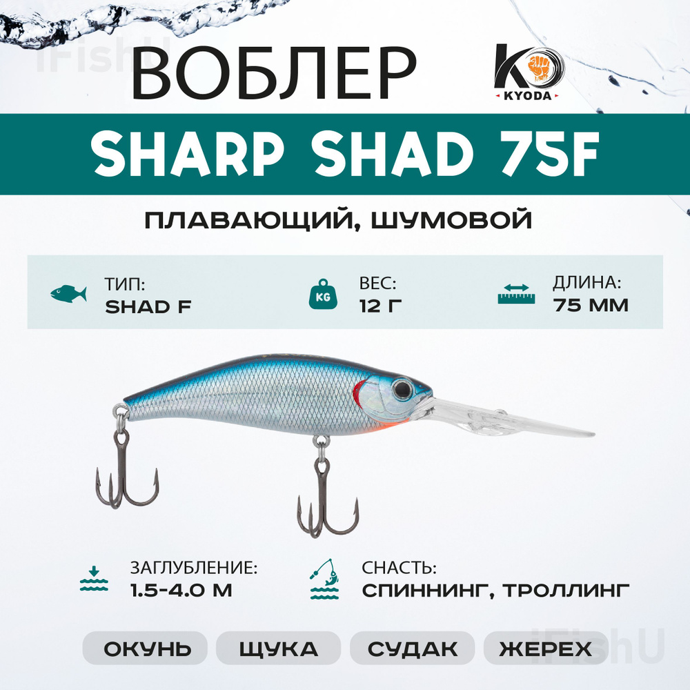 Воблер KYODA SHARP MINNOW F, 75мм, 12г, 1.5-4м, P1576 #1