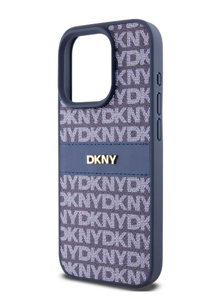 Чехол DKNY PU на Apple iPhone 15 Pro из экокожи, с металлическим логотипом, с принтом Repeat texture #1