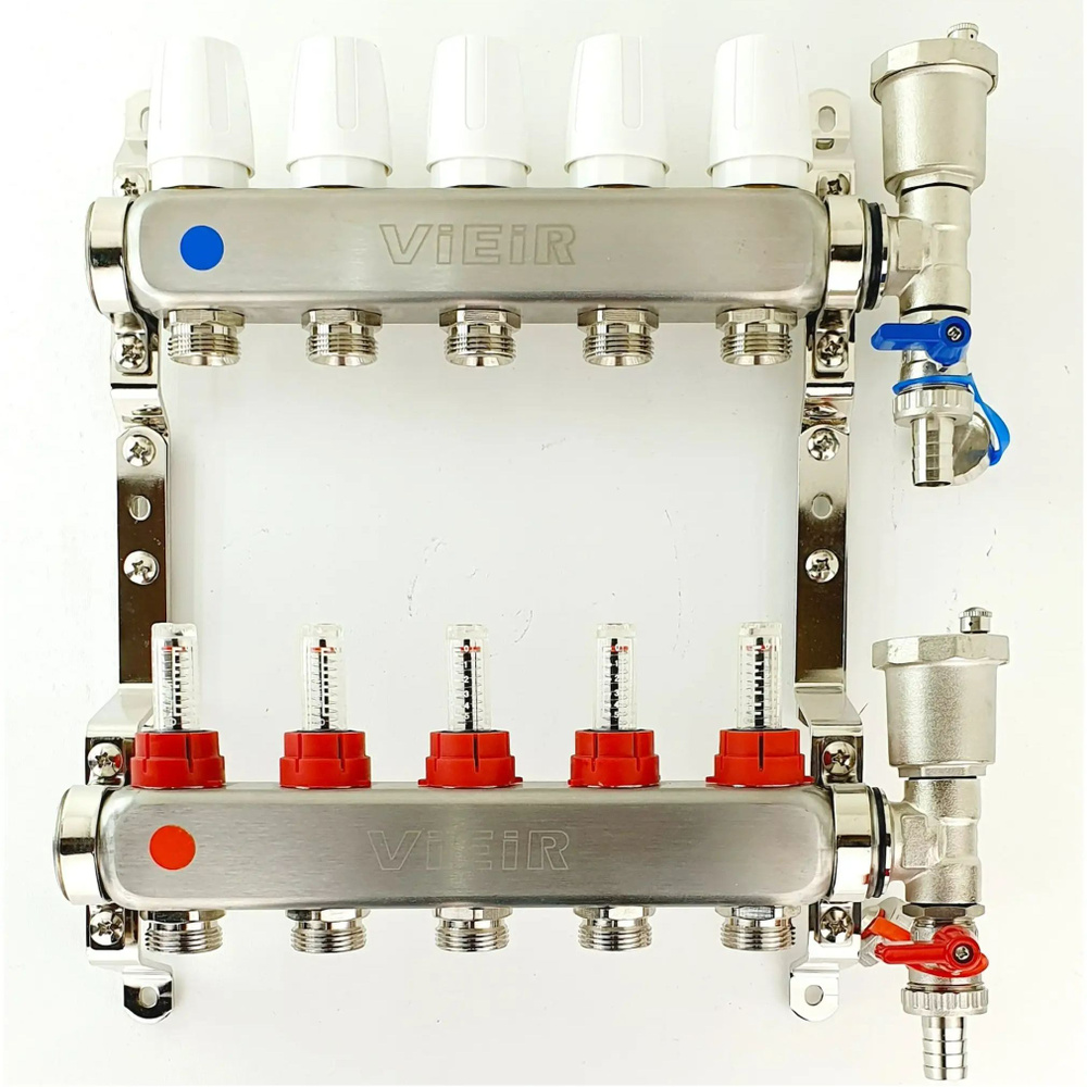 Коллекторная группа с расходомерами, 5 выходов, без кранов, 1"x3/4" VIEIR VR113-05A  #1