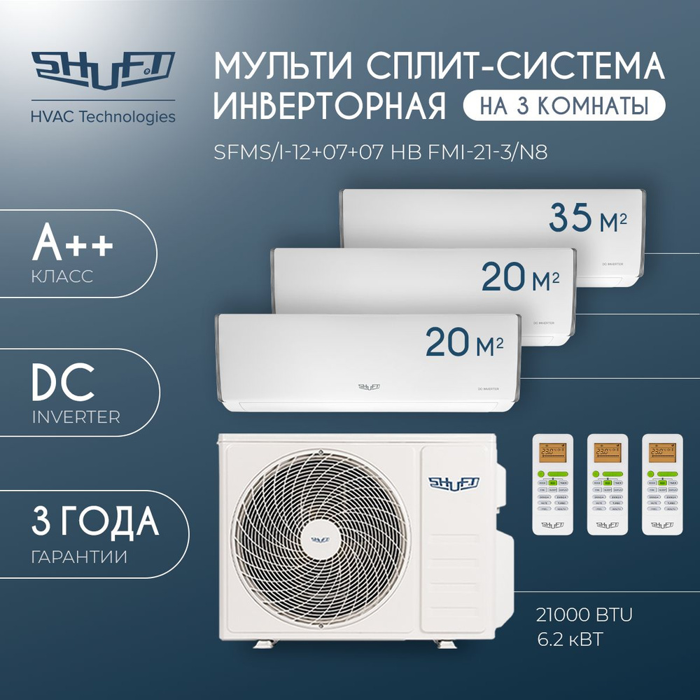 Мульти-сплит система SHUFT SFMS/I-12+07+07 НB FMI-21-3/N8 комплект #1