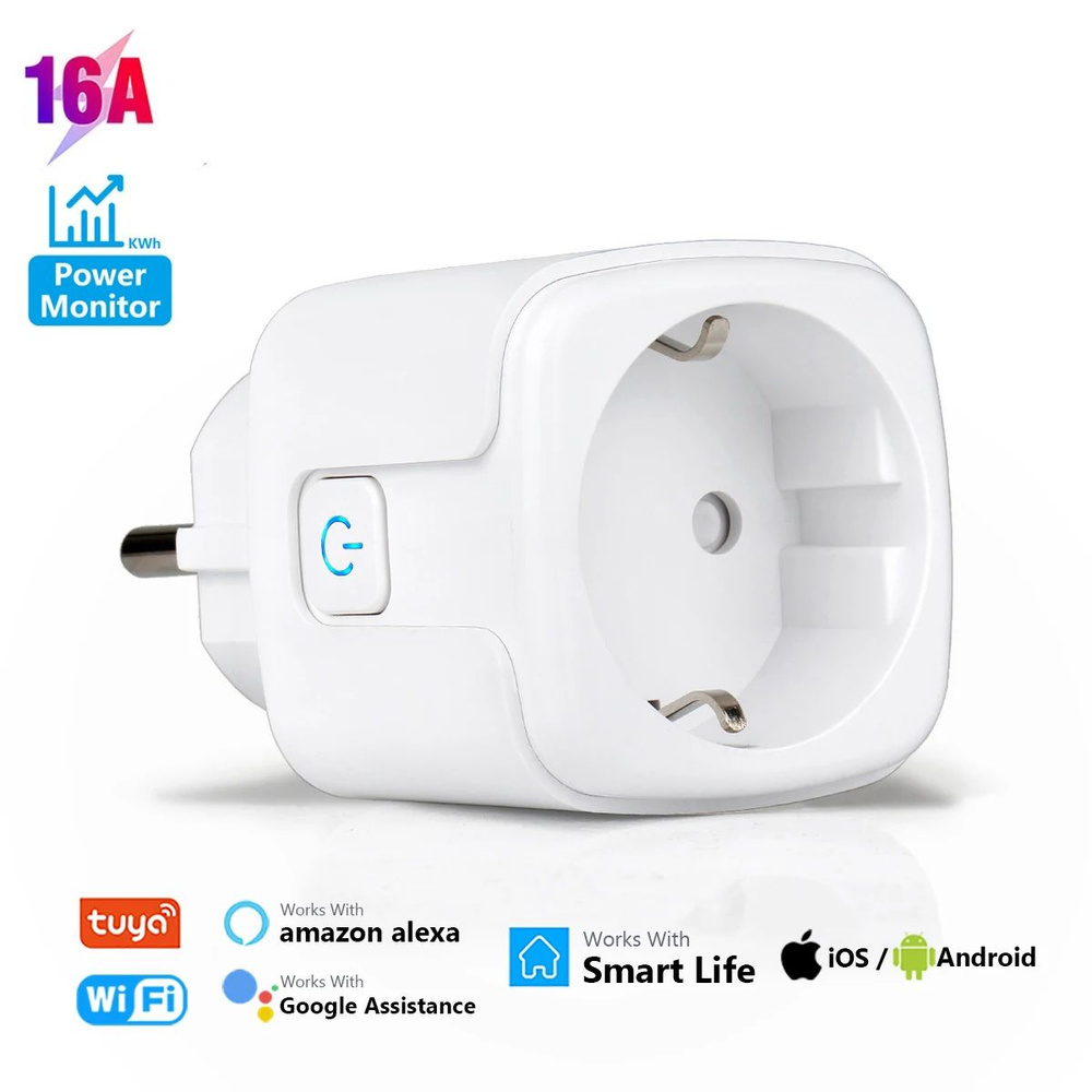 Tuya Smart Life Wifi Розетка 16/20 А, 1шт, Мониторинг Энергии Приложения  #1