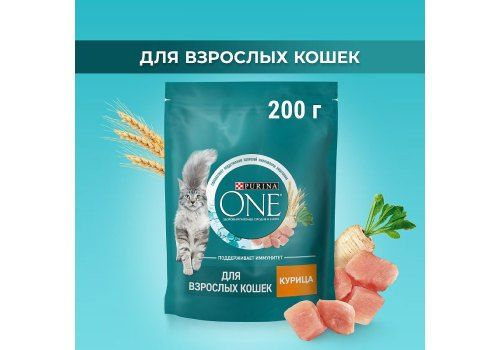 Purina One / Сухой корм Пурина Уан для Взрослых кошек Курица и цельные злаки 200 г  #1