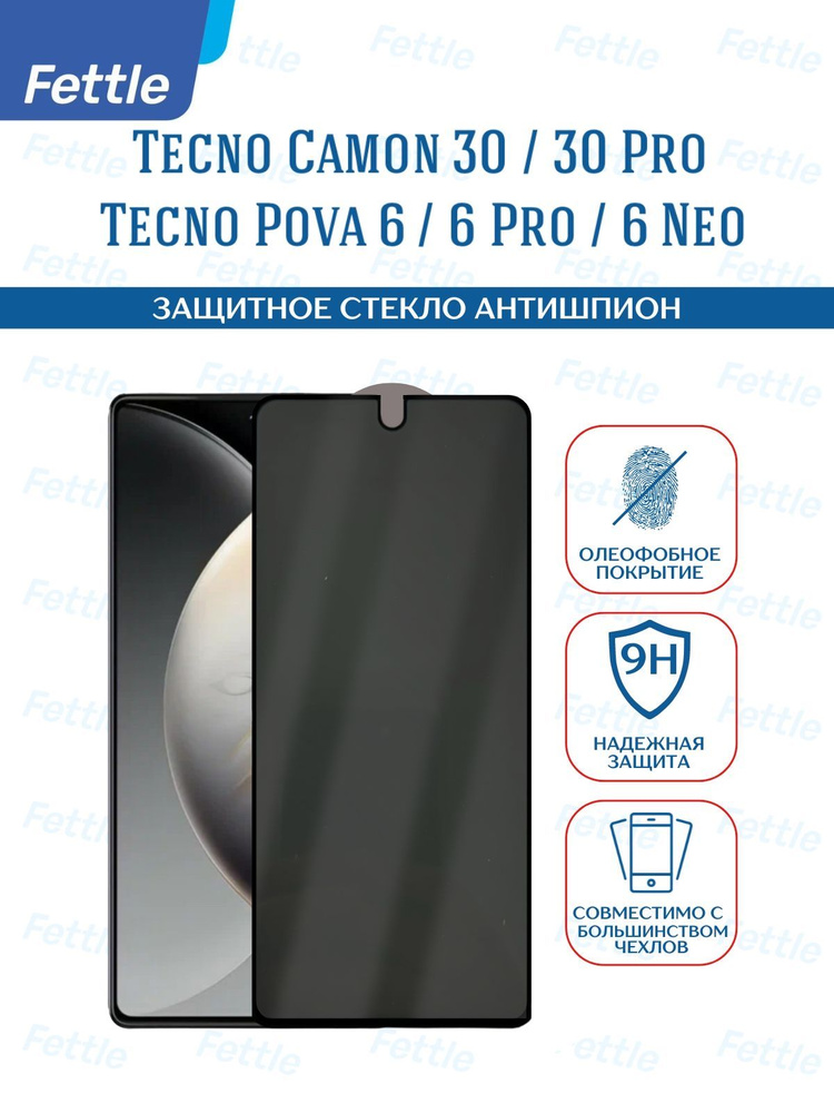 Защитное стекло Антишпион для Tecno Camon 30 /30 Pro / Pova 6/ 6 Pro / 6 Neo  #1