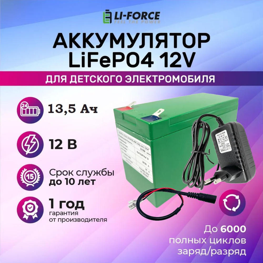 Аккумуляторная батарея 12В 13,5Ач (LiFePO4)+Зарядное устройство 14,4В 2А  #1