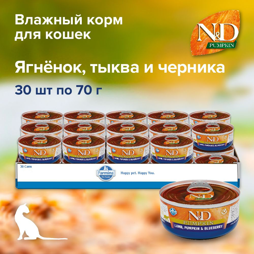 Влажный корм Farmina N&D Cat Pumpkin c ягненком, черникой и тыквой для кошек, 30 консерв по 70гр  #1