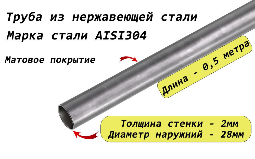 Труба круглая 28х2мм из нержавеющей стали AISI304 - 0,5 метра (матовая)  #1