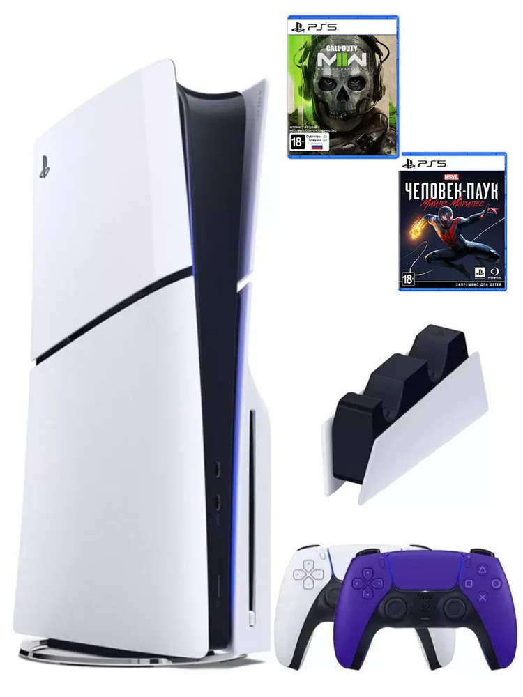 PS5 (ПС5) Игровая приставка Sony PlayStation 5 Slim disk+ 2-й геймпад(фиолетовый) + зарядное + 2 игры #1