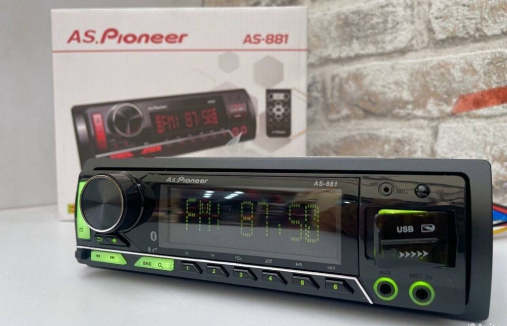 Автомагнитола AS.Pioneer - 881 50W с со съемной панелью, Bluetooth, AUX, USB, 7 цветов подсветки, DSP. #1